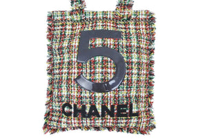 CHANEL シャネル No5 トショッピング ートバッグ 肩掛けバッグ 23番台 ツイード レザー マルチカラー シルバー金具 美品 中古 43844