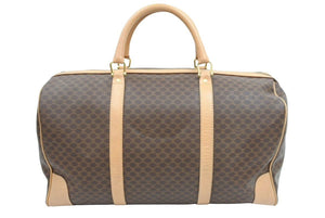 CELINE セリーヌ マカダム柄 ボストンバッグ ブラウン カバン 鞄 バッグ ロゴ ゴールド金具 PVC レザー 良品 中古 43847