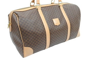 CELINE セリーヌ マカダム柄 ボストンバッグ ブラウン カバン 鞄 バッグ ロゴ ゴールド金具 PVC レザー 良品 中古 43847