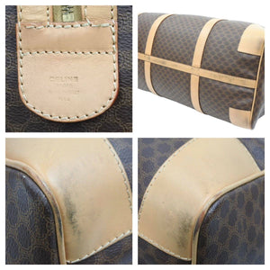 CELINE セリーヌ マカダム柄 ボストンバッグ ブラウン カバン 鞄 バッグ ロゴ ゴールド金具 PVC レザー 良品 中古 43847