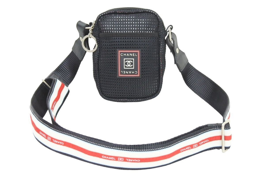 極美品 CHANEL シャネル スポーツライン ココマーク ミニバッグ ショルダーバッグ 11番台 メッシュ レザー ブラック 中古 43859