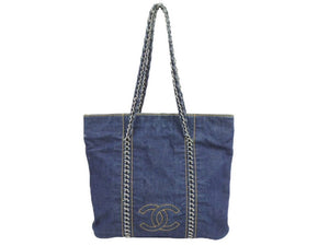 CHANEL シャネル デニム ココマーク トートバック スモール 10番台 ブルー ネイビー シルバー金具 カード付き 美品 中古 43862