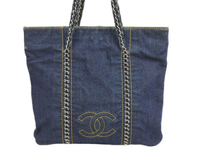 CHANEL シャネル デニム ココマーク トートバック スモール 10番台 ブルー ネイビー シルバー金具 カード付き 美品 中古 43862