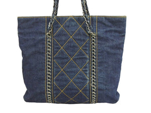 CHANEL シャネル デニム ココマーク トートバック スモール 10番台 ブルー ネイビー シルバー金具 カード付き 美品 中古 43862
