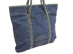 CHANEL シャネル デニム ココマーク トートバック スモール 10番台 ブルー ネイビー シルバー金具 カード付き 美品 中古 43862