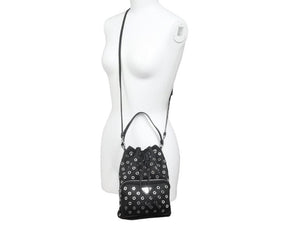 PRADA プラダ パンチング 2WAY巾着バッグ ショルダーバッグ ナイロン サフィアーノレザー ブラック シルバー金具 美品 中古 43865