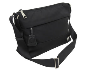PRADA プラダ TESSUTO ショルダーバッグ 斜め掛けバッグ ポシェット 三角ロゴプレート ナイロン レザー ブラック 美品 中古 43870
