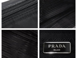 PRADA プラダ TESSUTO ショルダーバッグ 斜め掛けバッグ ポシェット 三角ロゴプレート ナイロン レザー ブラック 美品 中古 43870