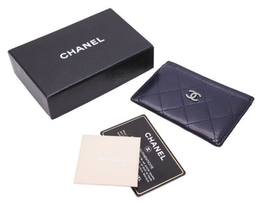 CHANEL シャネル カードケース ネイビー 18番台 ラムスキン レザー ココマーク カード付き 美品 中古 43881