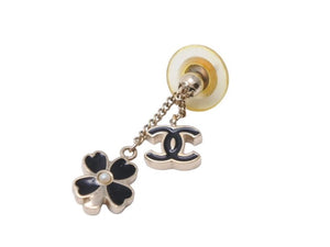 CHANEL シャネル ピアス 耳飾り ココマーク クローバー アクセサリー ヴィンテージ ブラック ゴールド GP 美品 中古 43887