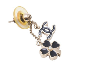 CHANEL シャネル ピアス 耳飾り ココマーク クローバー アクセサリー ヴィンテージ ブラック ゴールド GP 美品 中古 43887