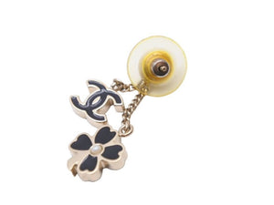 CHANEL シャネル ピアス 耳飾り ココマーク クローバー アクセサリー ヴィンテージ ブラック ゴールド GP 美品 中古 43887