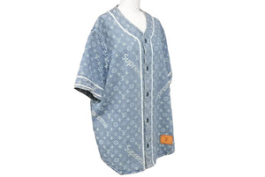 LOUIS VUITTON ルイヴィトン SUPREME17AW S HDD92WALL 406N シュプリーム デニム ベースボールシャツ 美品 中古 43906
