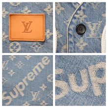 画像をギャラリービューアに読み込む, LOUIS VUITTON ルイヴィトン SUPREME17AW S HDD92WALL 406N シュプリーム デニム ベースボールシャツ 美品 中古 43906