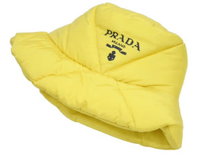 極美品 PRADA プラダ 22AW キルティング バケットハット GIALLO イエロー 帽子 ロゴ ナイロン 2HC252 サイズM 中古 43911