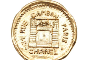 CHANEL シャネル ゴールド ヴィンテージ カンボン コイン 丸型 ブローチ 31 RUE CAMBON PARIS 20.6g 美品 中古 43915