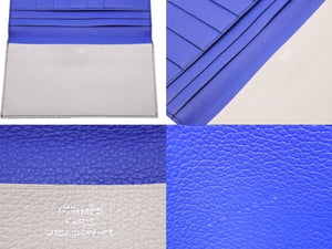HERMES エルメス 二つ折り長財布 MC2 D刻印 レザー ブラック ブルー グレー 小銭入れなし 美品 中古 43951