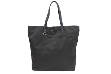 PRADA プラダ トートバッグ 肩掛けショルダーバッグ トライアングルロゴプレート BR4371 ナイロン レザー ブラック 美品 中古 43955