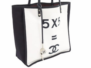 CHANEL シャネル トートバッグ ココマーク レッツレモンストレート ホイッスル ブラック ホワイト A92884 レディース 中古 44015