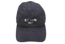 画像をギャラリービューアに読み込む, BALMAIN バルマン キャップ 帽子 ブランドロゴ RH1A009C056 コットン ブラック シルバー サイズTU 美品 中古 44018