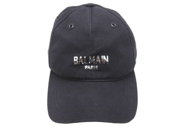 BALMAIN バルマン キャップ 帽子 ブランドロゴ RH1A009C056 コットン ブラック シルバー サイズTU 美品 中古 44018