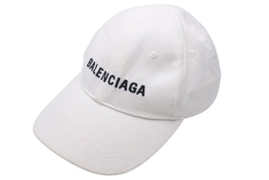 BALENCIAGA バレンシアガ クラシック ロゴ ベースボールキャップ 帽子 コットン ホワイト ブラック サイズL 良品 中古 44022