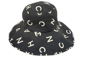 CHANEL シャネル ヴィンテージ 総柄 ロゴ ハット ブラック 黒 ココマーク 帽子 飛びロゴ サイズ57 中古 44034