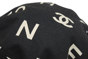 CHANEL シャネル ヴィンテージ 総柄 ロゴ ハット ブラック 黒 ココマーク 帽子 飛びロゴ サイズ57 中古 44034