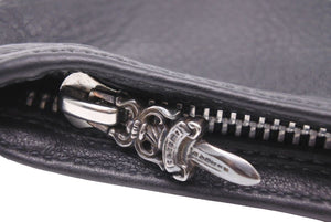 CHROME HEARTS クロムハーツ ポーチ 小物入れ ダガージップ ジッパーチェンジパース レザー シルバー925 ブラック 美品 中古 44036