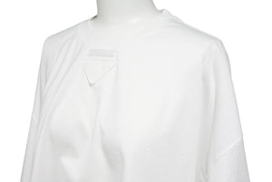 PRADA プラダ ショートスリーブクロップドTシャツ ダメージ加工 三角ロゴプレート 21AW ホワイト コットン サイズL 美品 中古 44037