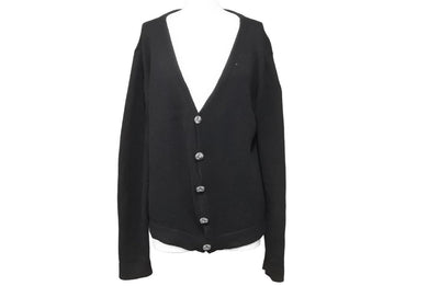 Chrome Hearts クロムハーツ クロスボールボタンカシミアニットカーディガン カシミヤ 牛革 ブラック シルバー SM 良品 中古 44069