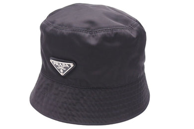 PRADA プラダ バケットハット 帽子 三角ロゴプレート RN98339 ナイロン コットンブラックサイズS 55cm 美品 中古 44153