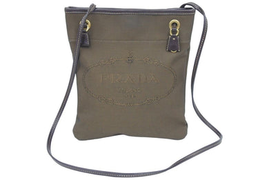 PRADA プラダ ショルダーバック ジャガード レザー ブラウン 茶色 ロゴ ポシェット スナップボタン 美品 中古 44207