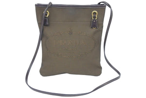 PRADA プラダ ショルダーバック ジャガード レザー ブラウン 茶色 ロゴ ポシェット スナップボタン 美品 中古 44207