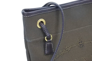 PRADA プラダ ショルダーバック ジャガード レザー ブラウン 茶色 ロゴ ポシェット スナップボタン 美品 中古 44207