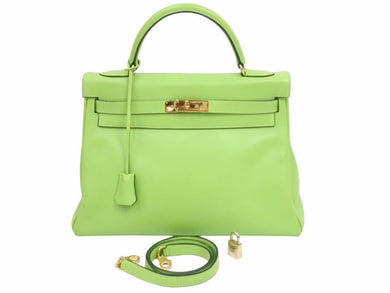 HERMES エルメス ケリー32 内縫い アップルグリーン スイフト □B刻印 ゴールド金具 ハンドバッグ 中古 44258