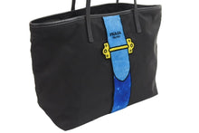 Load image into Gallery viewer, PRADA プラダ トートバッグ カイエトロンプルイユ ベルトモチーフ ナイロン ベロア 1BG065 ブラック ブルー 美品 中古 44269