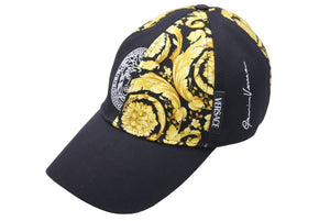 VERSACE ヴェルサーチ バロッコプリント メデューサ キャップ ブラック ゴールド ロゴ 帽子 サイズ59 美品 中古 44310