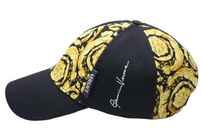 VERSACE ヴェルサーチ バロッコプリント メデューサ キャップ ブラック ゴールド ロゴ 帽子 サイズ59 美品 中古 44310