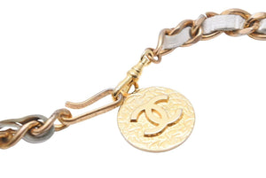 CHANEL シャネル ココマーク チェーン ベルト CCマーク コイン GP レザー ゴールド ホワイト 小物 ロゴ 美品 中古 44319