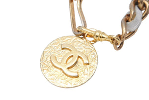 CHANEL シャネル ココマーク チェーン ベルト CCマーク コイン GP レザー ゴールド ホワイト 小物 ロゴ 美品 中古 44319