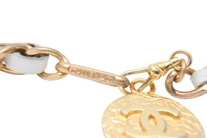 CHANEL シャネル ココマーク チェーン ベルト CCマーク コイン GP レザー ゴールド ホワイト 小物 ロゴ 美品 中古 44319