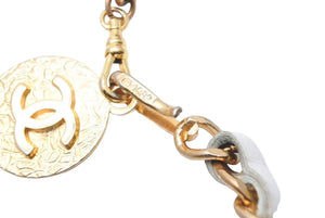 CHANEL シャネル ココマーク チェーン ベルト CCマーク コイン GP レザー ゴールド ホワイト 小物 ロゴ 美品 中古 44319