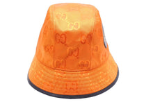 画像をギャラリービューアに読み込む, GUCCI グッチ ハット 帽子 ロゴ 627115 オレンジ GG M ナイロン サイズ M 保存袋 未使用 中古 44332