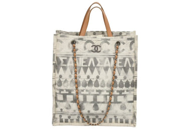 CHANEL シャネル バッグ アイコンショッピングバッグ ハンドバッグ グレー 24番台 ココパフューム キャンバス レザー 中古 44333