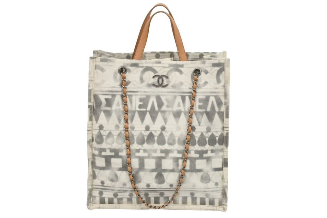 CHANEL シャネル バッグ アイコンショッピングバッグ ハンドバッグ グレー 24番台 ココパフューム キャンバス レザー 中古 44333