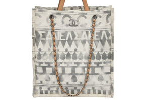 CHANEL シャネル バッグ アイコンショッピングバッグ ハンドバッグ グレー 24番台 ココパフューム キャンバス レザー 中古 44333