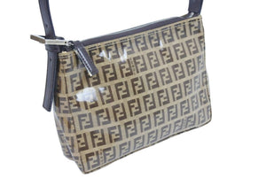 FENDI フェンディ ミニワンショルダーバッグ ハンドバッグ ズッカ柄 コーティングキャンバス ベージュ ブラウン 美品 中古 44358
