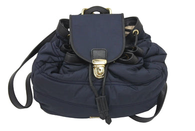 BURBERRY バーバリー リュック ロゴプレート ゴールド金具 レザー ポリエステル ネイビー カバン鞄 3830888 美品 中古 44361 