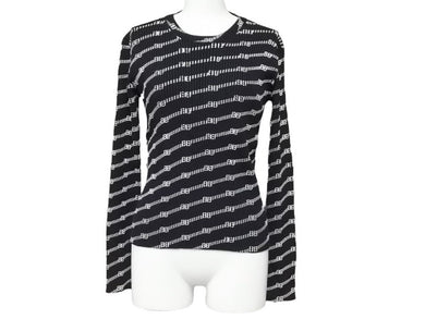 新品同様 BALENCIAGA バレンシアガ LS BBロゴ 長袖Tシャツ ブラック ホワイト トップス 総ロゴ 621004 サイズXS 中古 44375